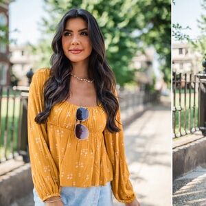 NWOT Pink Lily Follow You Anywhere Mustard Floral Top